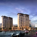 Aerial Planning of Modern Residential Complex with High Rise Buildings Night Lighting Roads and Greenery