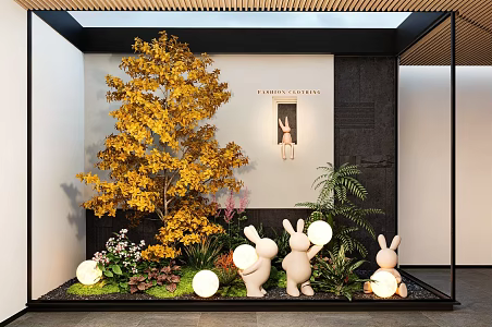 Modern interior landscape sketch rabbit moon lamp plant combination green plant pile 3d model