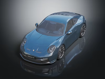Blue Sports Car With Modern Sleek Body Design And Shiny Alloy Wheels On Reflective Surface 3d model