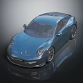 Blue Sports Car With Modern Sleek Body Design And Shiny Alloy Wheels On Reflective Surface