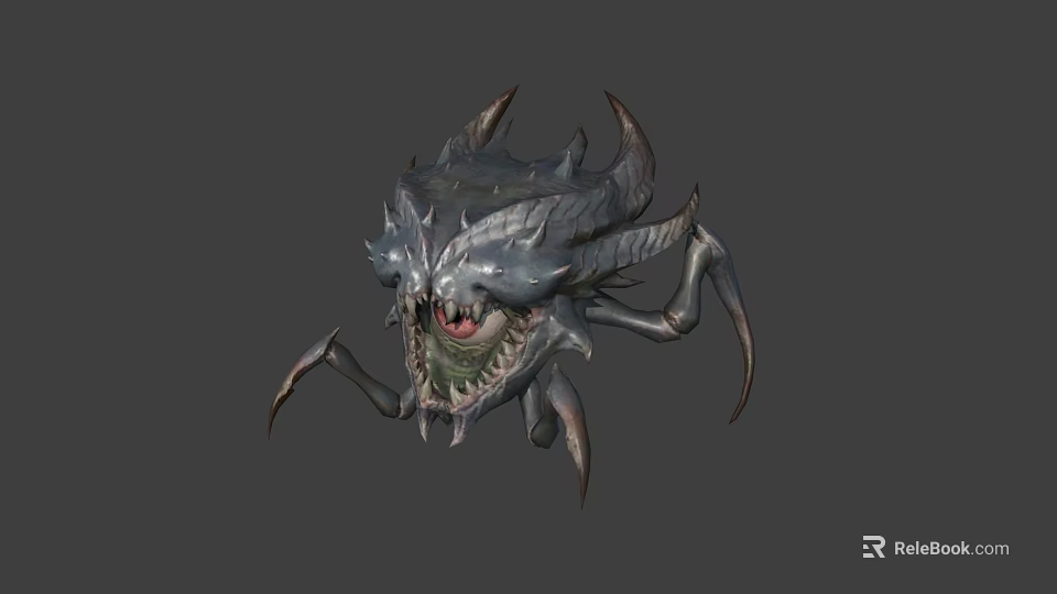 Fierce Fantasy Monster Character With Spiked Exoskeleton Sharp Claws And Open Mouth 3d model 
