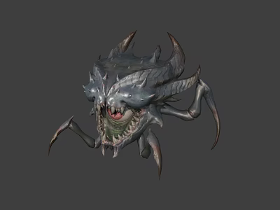 Fierce Fantasy Monster Character With Spiked Exoskeleton Sharp Claws And Open Mouth 3d model