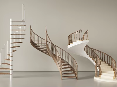 Modern Spiral Stairs Design With Wooden Steps And Curved Railings Various Styles 3d model