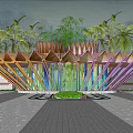 Folding Angle Round Flower Shape Wooden Structure Cable-stayed Porch Shelf Gazebo 3d model