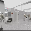 Modern Clothing Store Interior With Clothing Racks Hanging Clothes Sofa Plant And Lighting