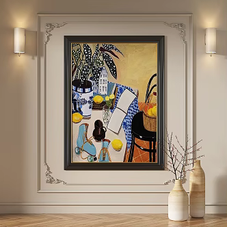French Modern Simple Abstract Retro Mid-ancient Light Luxury Decorative Painting 3d model