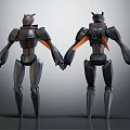 Sci Fi Robot Characters With Mechanical Design Holding Hands In Black And Orange