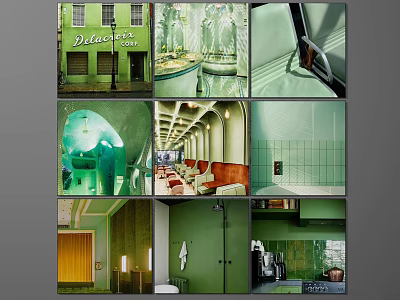 Modern Green Interior Design With Various Rooms And Stylish Details 3d model