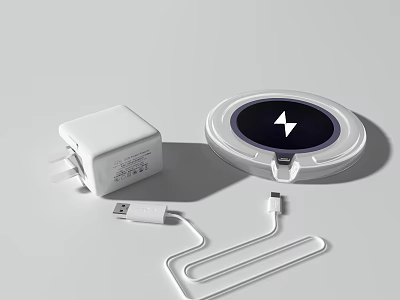 White Wall Charger And Wireless Charging Pad With USB Cable For Mobile Devices 3d model