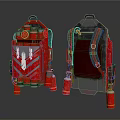 Red Mechanical Backpacks With Sci Fi Style Metallic Texture And White Patterns 3d model