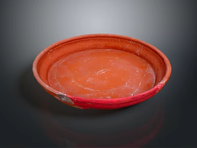 Orange Ceramic Bowl With Red Rim And Glossy Surface For Daily Use 3d model