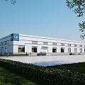 Spacious Industrial Factory Building With White Exterior C14 Parking Cars And Green Lawn