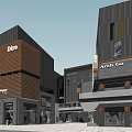 Modern Commercial Street With Glass Facade Buildings And Pedestrian Activity