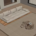 Modern Beige Fabric Wooden Frame Sofa and Irregular Wooden Coffee Table in Natural Living Room