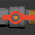 3D Rendered Ball Valve With Red Handle Silver Body And Yellow Threaded End