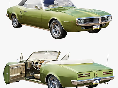 Green Vintage Convertible Car With Open Doors And Classic Interior Details 3d model