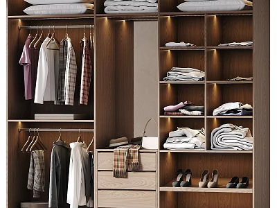 Modern Bedroom Dresser With Organized Storage For Hanging Clothes Folded Items And Shoes 3d model