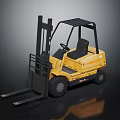Yellow Heavy Duty Industrial Forklift With Black Cabin Forks And Wheels