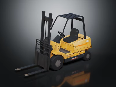 Yellow Heavy Duty Industrial Forklift With Black Cabin Forks And Wheels 3d model