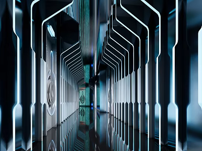 Modern KTV Corridor With Futuristic Design Neon Lighting And Mirrored Floors 3d model