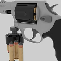 Silver Revolver With Open Cylinder And Bullets On Gray Surface
