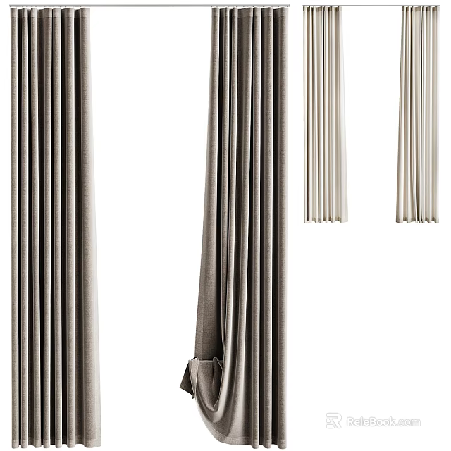 Soft Fabric Curtains With Modern Design And Vertical Pleats In Neutral Tones 3d model 
