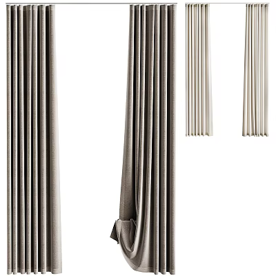 Soft Fabric Curtains With Modern Design And Vertical Pleats In Neutral Tones 3d model