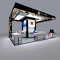 Specialty Store Booth With Modern Display Counters Products And Brand Logos