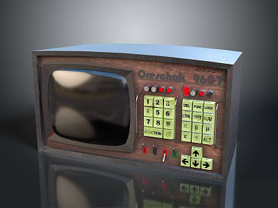 Vintage Dixieball 9016 Device With Wooden Case Numeric Keypad And Screen 3d model