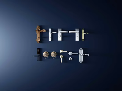 Various Modern Door Handles In Metal Brass Silver And Chrome Designs 3d model