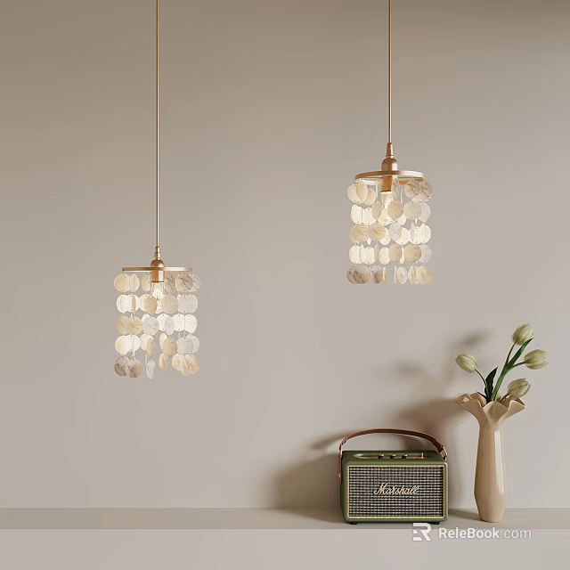 Shell Shaped Pendant Lights With Golden Frame And Warm Glow For Indoor Decoration 3d model 