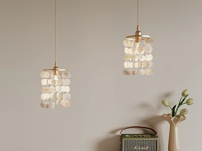 Shell Shaped Pendant Lights With Golden Frame And Warm Glow For Indoor Decoration 3d model