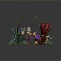 Whimsical Garden Furniture With Heart Shaped Chair Wooden Table Tea Set Flowers And Playing Cards