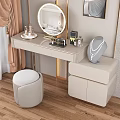 Modern Dressing Table with Round Mirror Cosmetics Necklace Stool and Drawer Cabinet