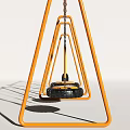 Outdoor Playground Equipment With Orange Frame And Multiple Hanging Tire Swings