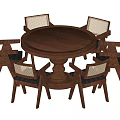 Traditional Round Wooden Dining Table Set With Six Woven Back Chairs