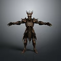 Man in Spiked Helmet and Ornate Dark Armor with Extended Arms