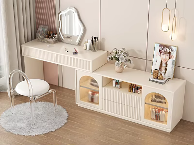 Modern Dressing Table with Decorative Mirror Cosmetics Storage Drawers and Minimalist Chair 3d model
