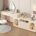 Modern Dressing Table with Decorative Mirror Cosmetics Storage Drawers and Minimalist Chair