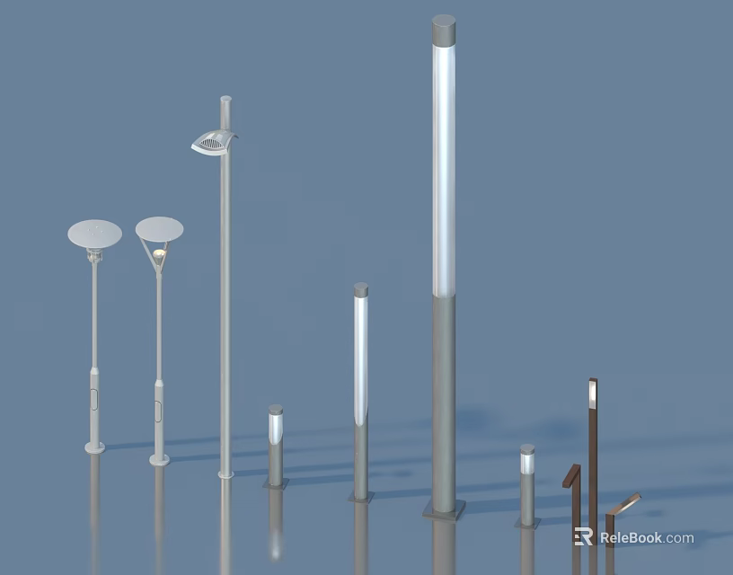 Various Modern Outdoor Lights With Different Heights And Designs For Illumination 3d model 
