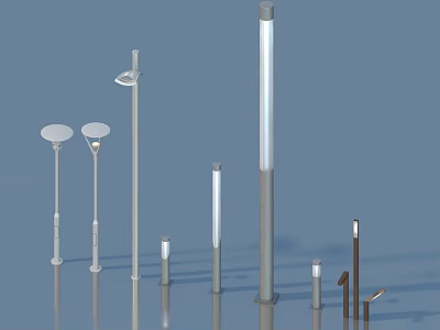 Various Modern Outdoor Lights With Different Heights And Designs For Illumination 3d model