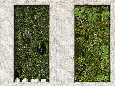 Vertical Green Living Wall With Diverse Foliage And White Stones For Indoor Decoration 3d model