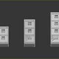 Set of White Filing Cabinets with Multiple Drawers in Different Sizes