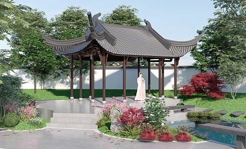 Chinese-style pavilion landscape pavilion four-leg pavilion courtyard landscape pavilion square pavilion waterside antique pavilion demonstration area landscape pavilion 3d model