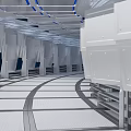 Cartoon Scene Of Future Corridor With White Walls Blue Lines And Geometric Floor Design