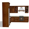 Dark Wood Kitchen Cabinets With L Shaped Design White Countertop And Stainless Steel Appliances