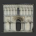 Classical Architectural Facade Model With Arched Doorway Columns And Ornamental Carvings
