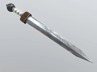 Traditional Metal Sword With Black Pommel White Beaded Decoration And Wooden Hilt 3d model