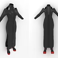 Black Long Dress With Cut Out Shoulder Design And Red Sole Shoes