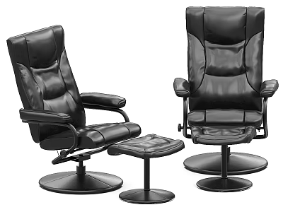 Black Leather Recliner Chair Set with Swivel Base Ottoman and Armrests 3d model